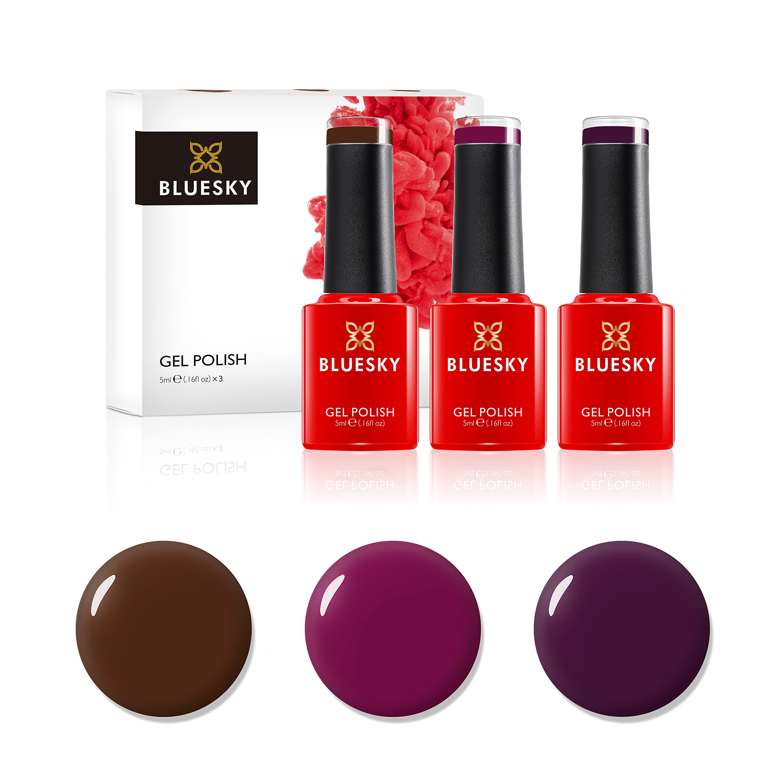 Bluesky Gel Nail Polishes, Winter Warmers, Tinted Love 80557, Faux Fur 80538, Plum Wine CS63, 3 x 5ml, Dark, Purple, Red, Brown (Requires Curing Under UV LED Lamp) — image 1