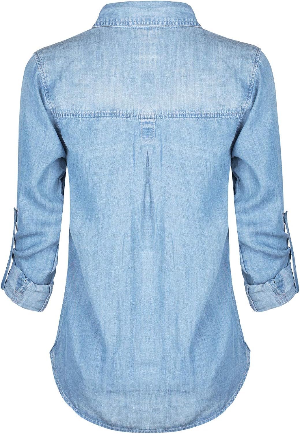 Design by Olivia Women's Classic Long/Roll Up Sleeve Button Down Denim Chambray Shirt: Clothing