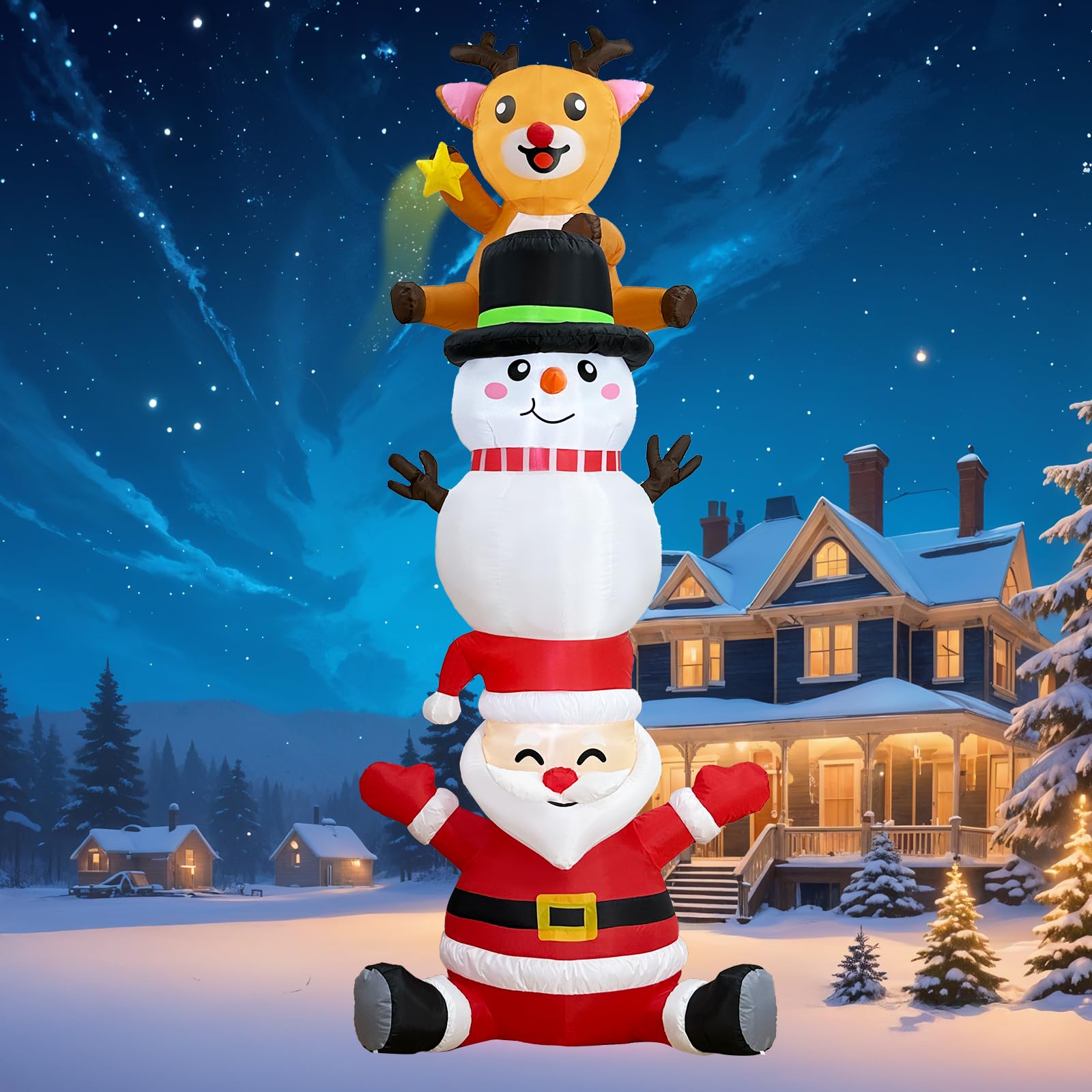 Photo 1 of CYAOOI 8 FT Christmas Inflatable Outdoor Decoration, Stacked Christmas Inflatables Santa Snowman and Reindeer, Christmas Blow Ups with Built-in LED Lights for Outside Yard Garden Lawn Xmas Party Decor
