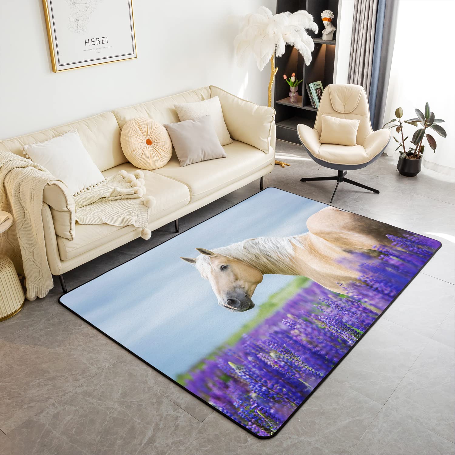 Homemissing Horse Area Rug 100x150cm Galloping Horse Botanical Theme Living Room Rugs For Bedroom Home Decor Wildlife Carpet Ultra Soft Non-Slip Indoor Floor Mat