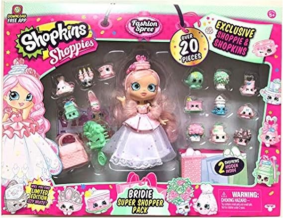 Amazon.com: Shopkins Shoppies Bridie Exclusive Super Shopper Pack - Bride Doll Wedding Fashion Shopping Spree (20+Piece) Pink: Clothing