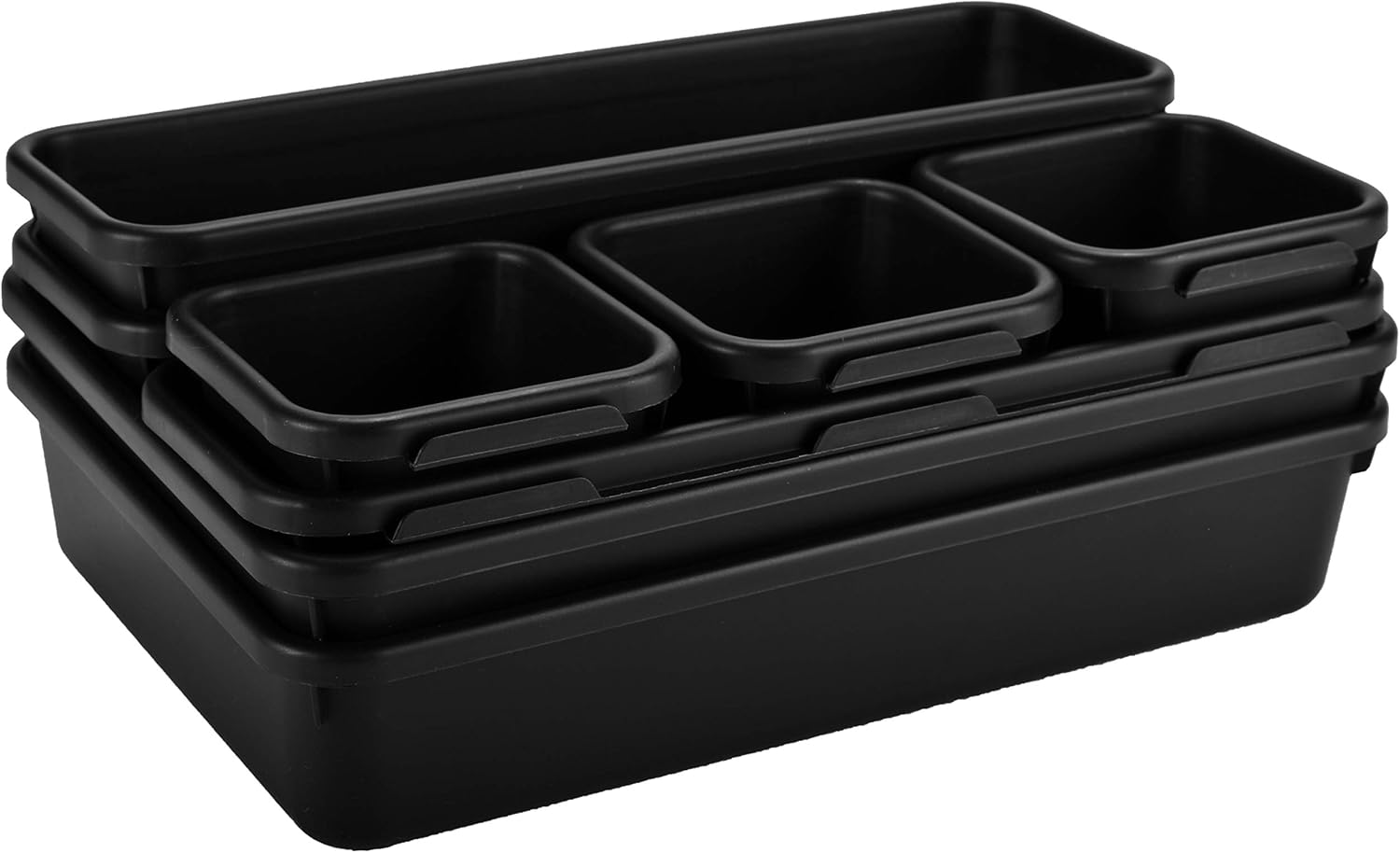 Interlocking Drawer Organizer Bins - Durable Plastic, Various Sizes for Custom Layout Design. Great for Desk Drawer, Tool Box or Garage Organization. (Black | 8-Piece Set): Home & Kitchen