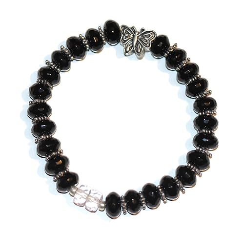 Amazon Com Black Onyx And Butterfly Bead Healing Crystal Bracelet Handmade