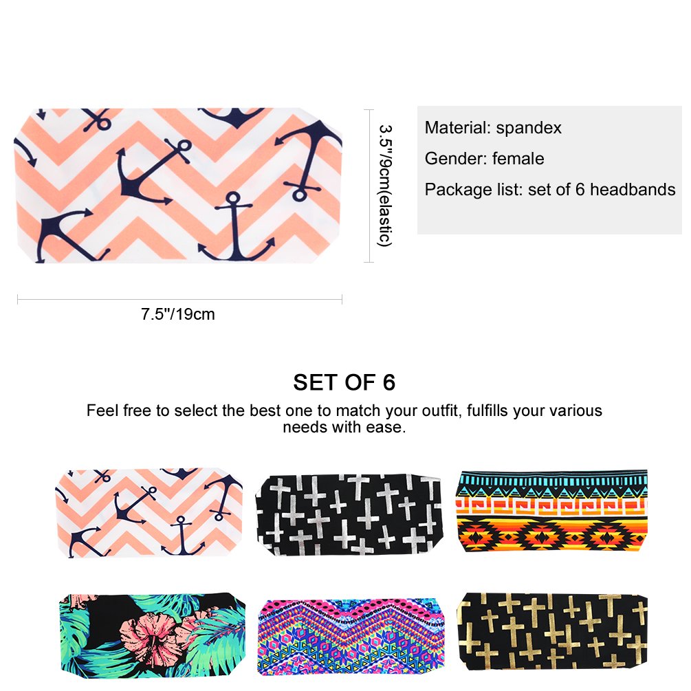 VBIGER Femme Bandeaux Elastique Cheveux Serre-tête absorbant l\'humidité Yoga Bandeau de Maquillage de sport avec une motif géométrique,6Pc