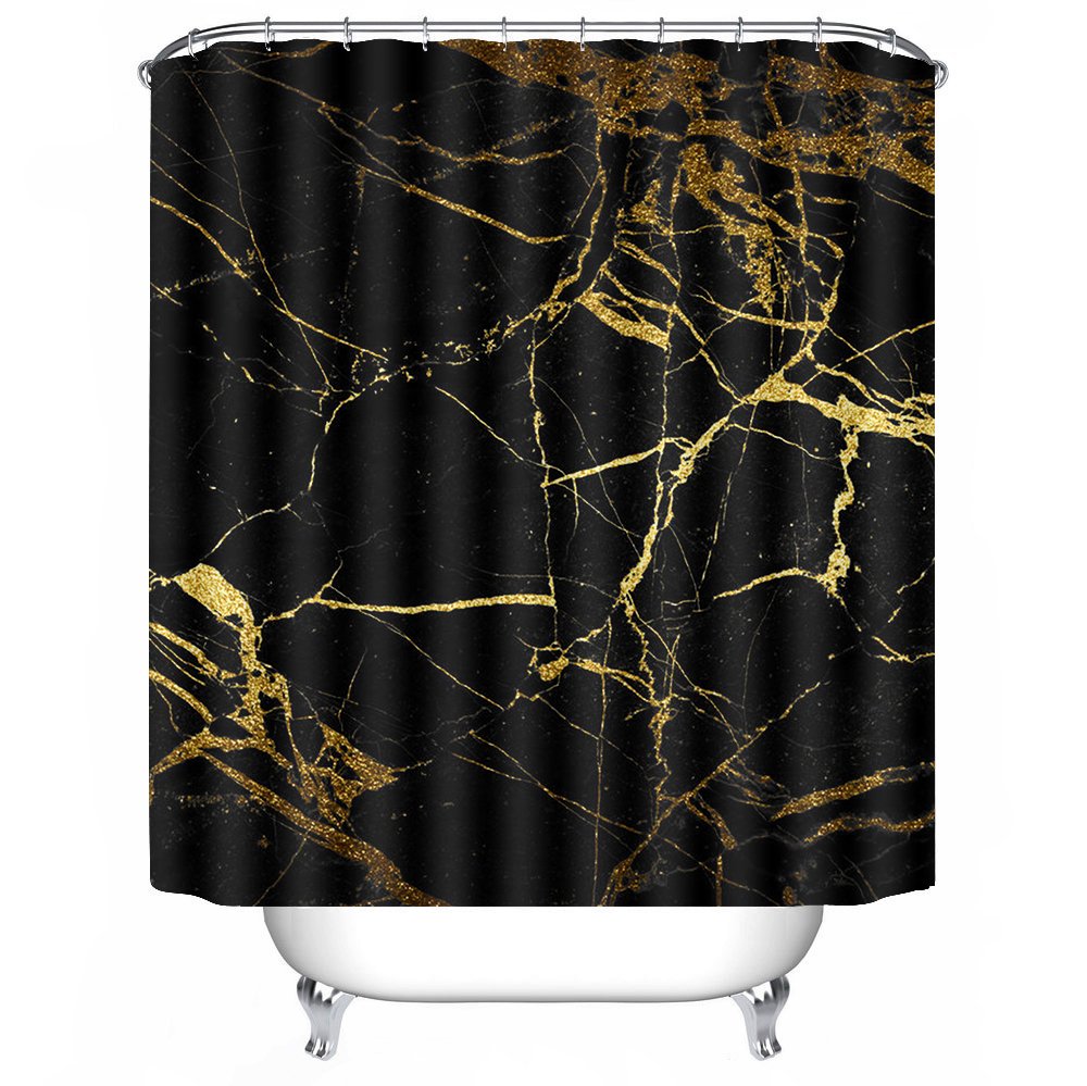 Black Gold Leather Pattern Shower Curtain Liner Waterproof