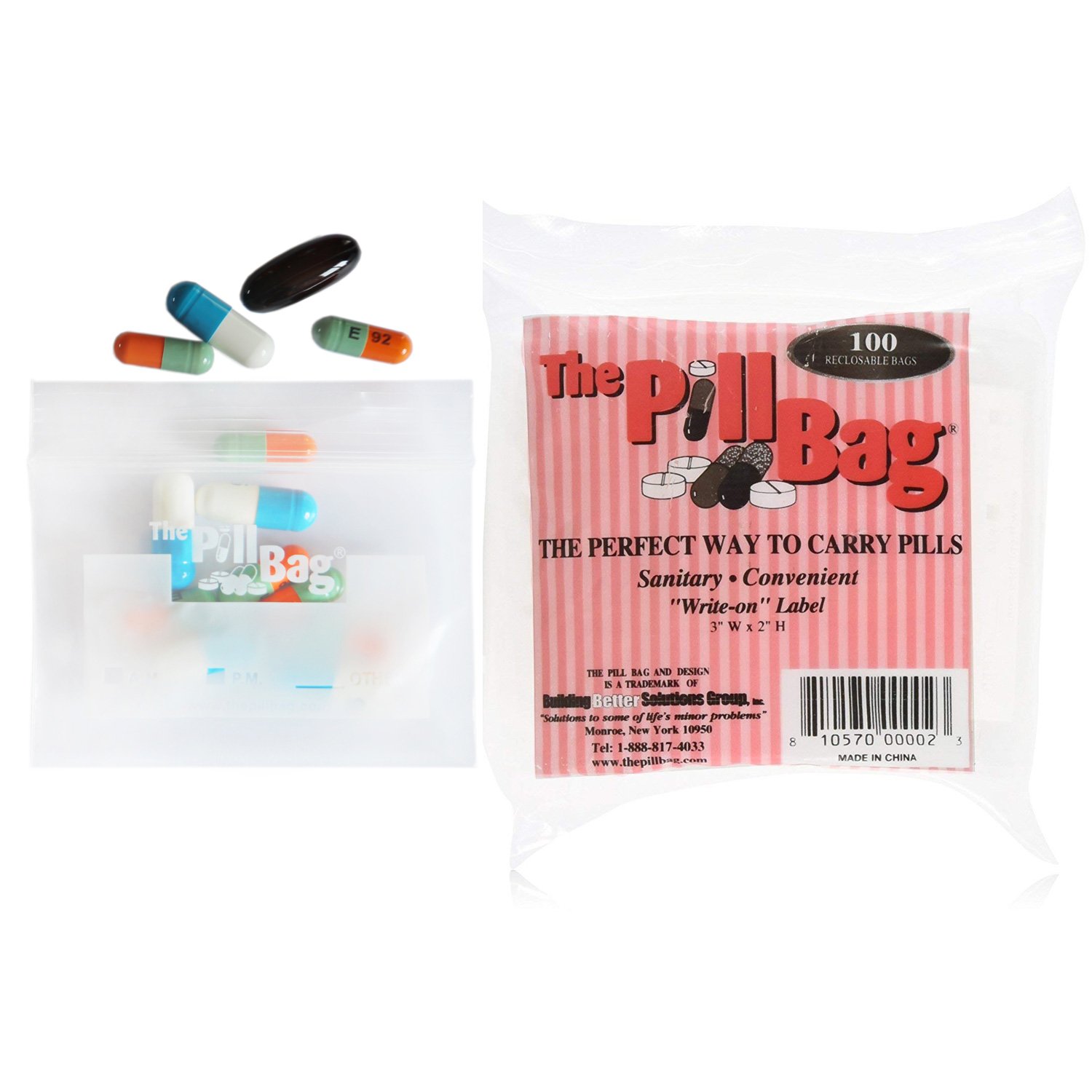 The Pill Bag 100 Count Resealable Zipper Poly Bags, 3 by 2Inch, 3 mil