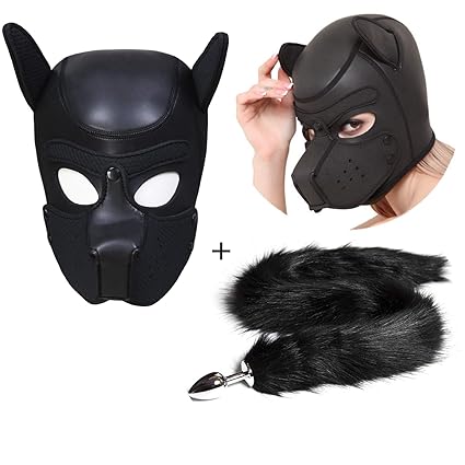 Sexy Sets - Hund Maske Addieren Anal Stopper mit Faux Fox Tail Edelstahl SM Bondage Sklaven Hood SM Sex Spielzeug Welpen Haub