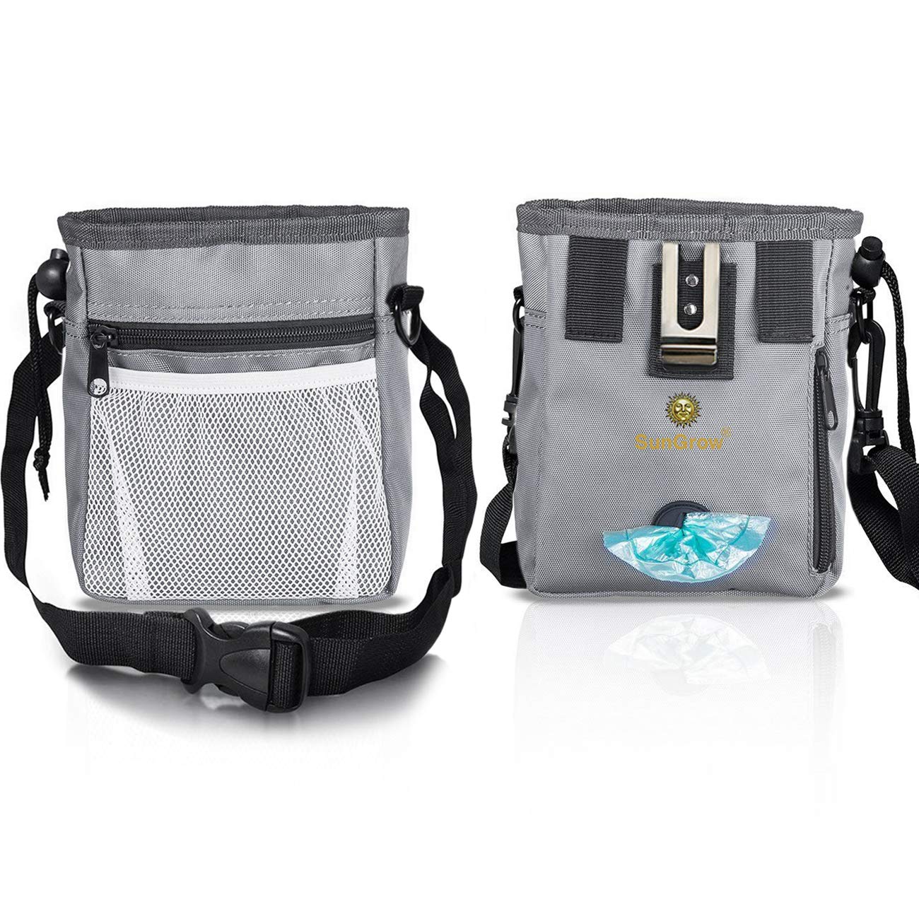 Dog Treat Pouch --- Pet Snacks, Toys and Training Tools Carrier - With Built-In Poop Bag Dispenser - Stylish, Multi-wear, Multipurpose - Weather-Resistant Nylon Fabric Material