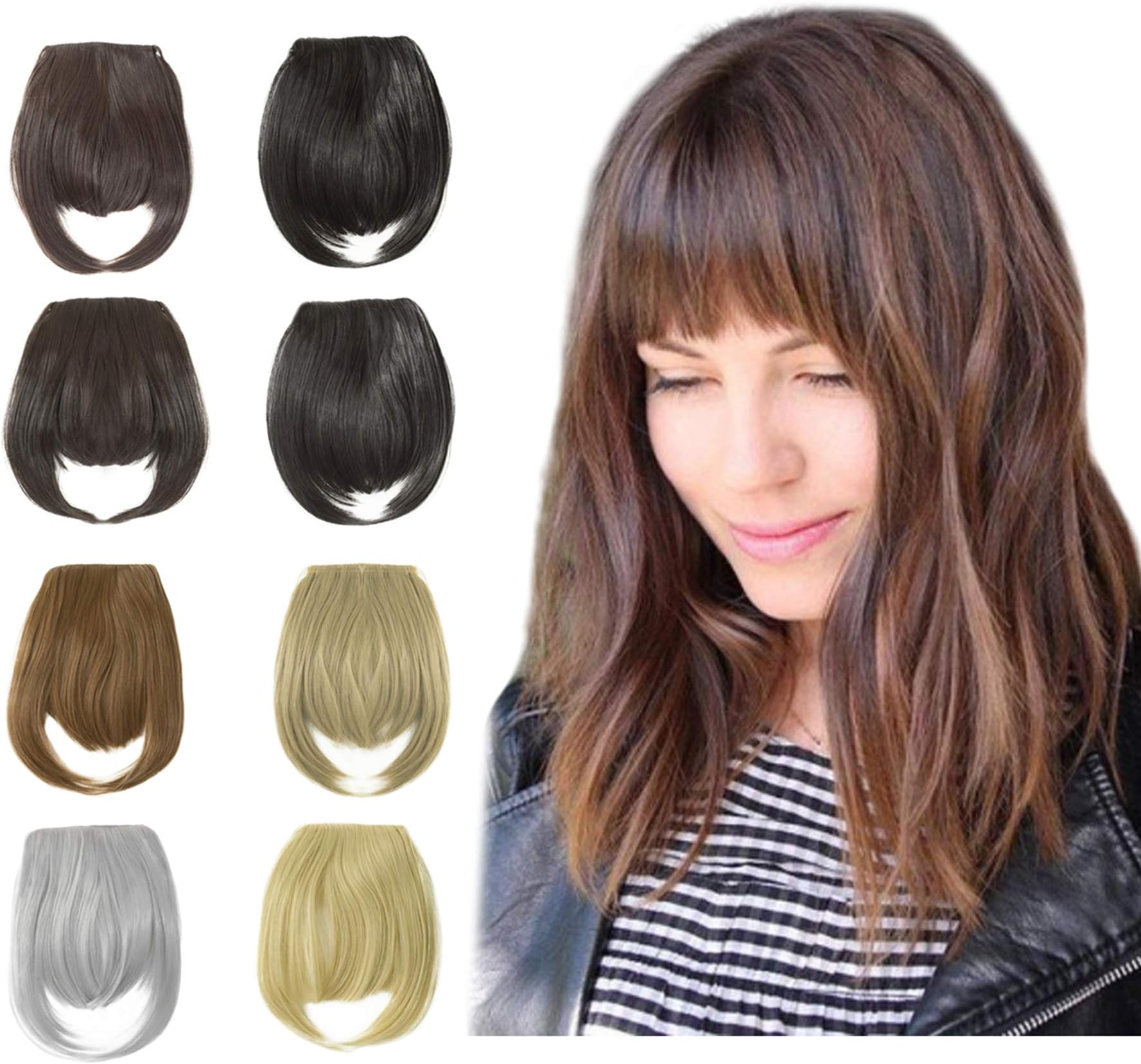 Qunlinta Clip in Bangs Hair Extensions One Piece in Fringe Bangs Hairpiece Synthetic Hair Accessories For Women Black Brown
