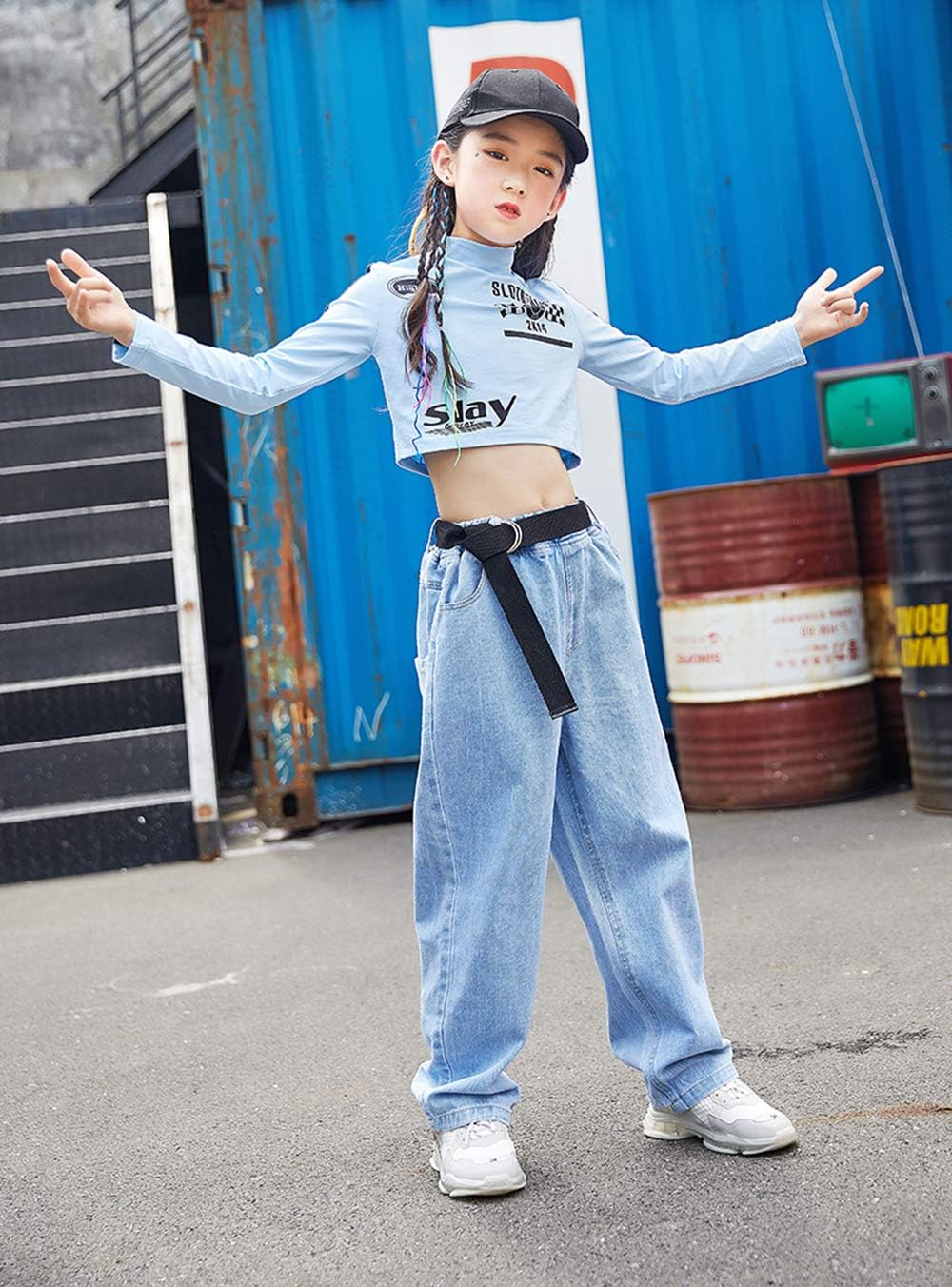 Amazon キッズダンス衣装 ヒップホップ ダンス衣装 ガールズ セットアップ キッズ ダンス 衣装 トップス デニムパンツ キッズダンス ボーイズ 派手 韓国風 かっこいい 女の子 Hiphop 男の子 オシャレ ゆったり チェック ダブダブ チーム お揃い 発表会 トップス パンツ