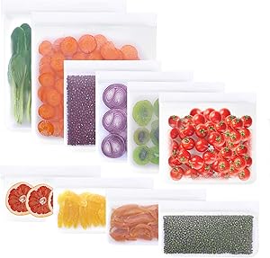 10 Pack Reusable Storage Bags 2 Reusable Gallon Bags+4 Leakproof Reusable Sandwich Bags+4 Thick Reusable Snack Bags Freezer Bags Leakproof Lunch Bags for Food Meat Fruit Cereal (White)