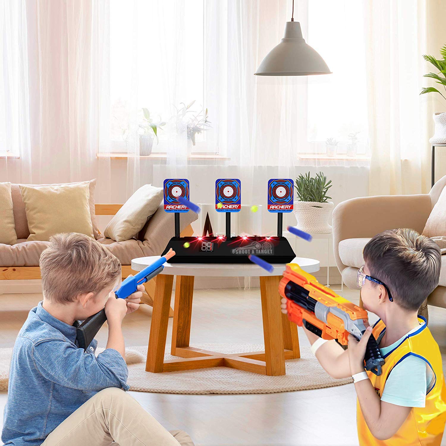 Electric Scoring Target for Nerf Guns, Auto-Reset Intelligent Light Sound Effect Digital Shooting Target for Nerf N-Strike Elite/Mega/Rival Series for Kids, Boys (Only Target)