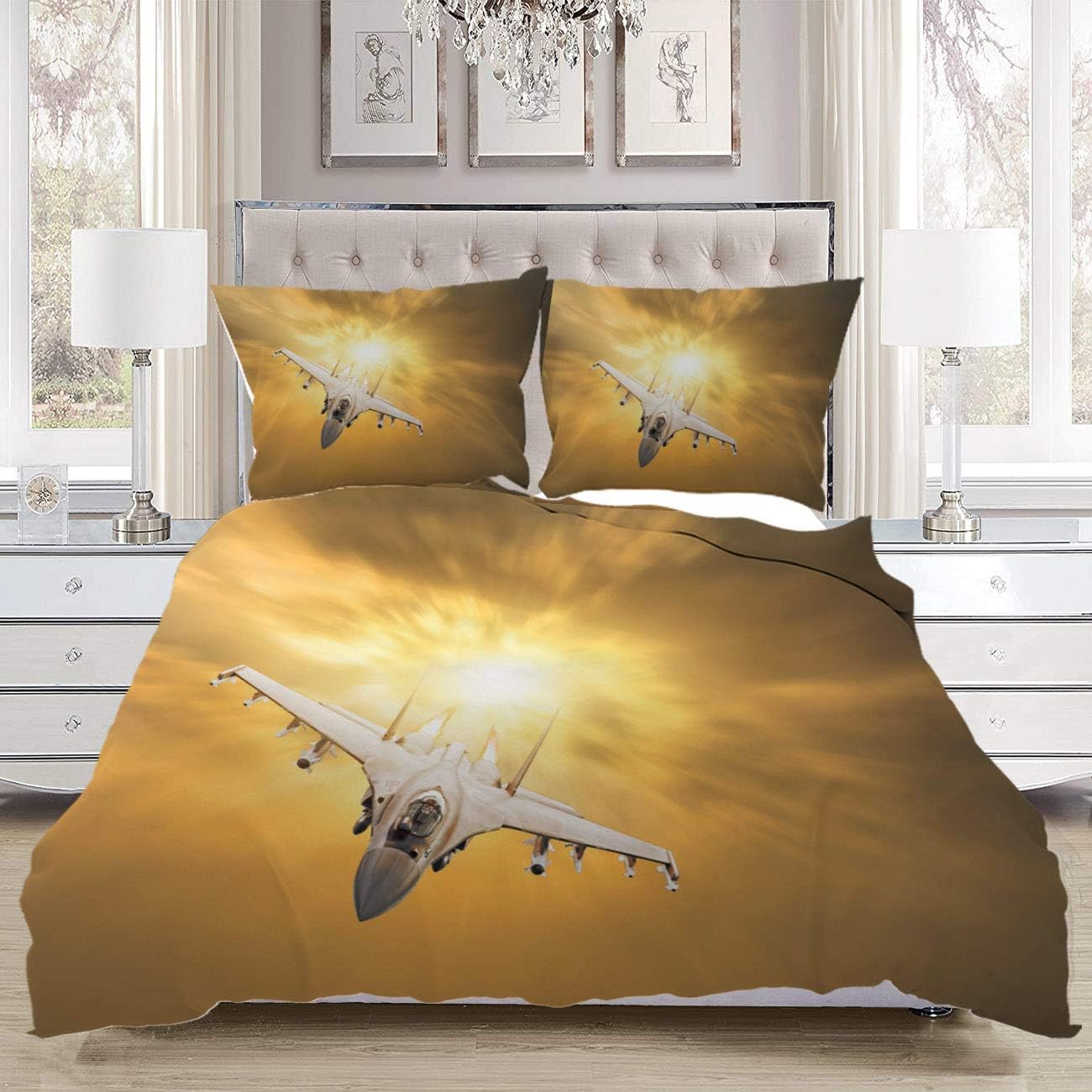 Fighter Bedspread,Luxury Soft Comfortable,Furious Military Fighter Jet