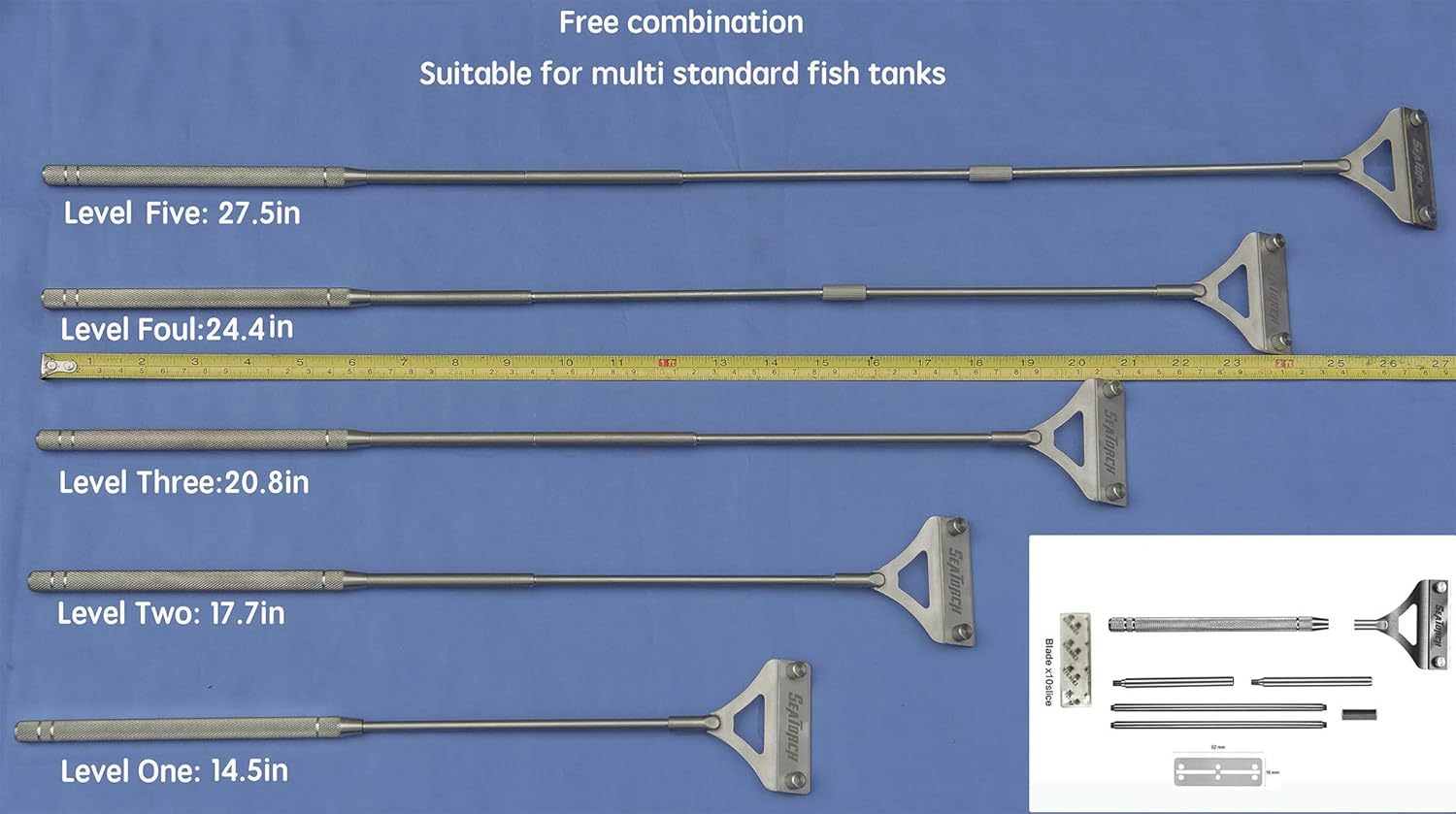 SMASOR Titanium Alloy Aquarium Scraper, 27.5" Aquarium Algae Scraper with 10 Blades，Five Lengths are Adjustable, Anti - Corrosion, Acid and Alkali Resistance : Pet Supplies