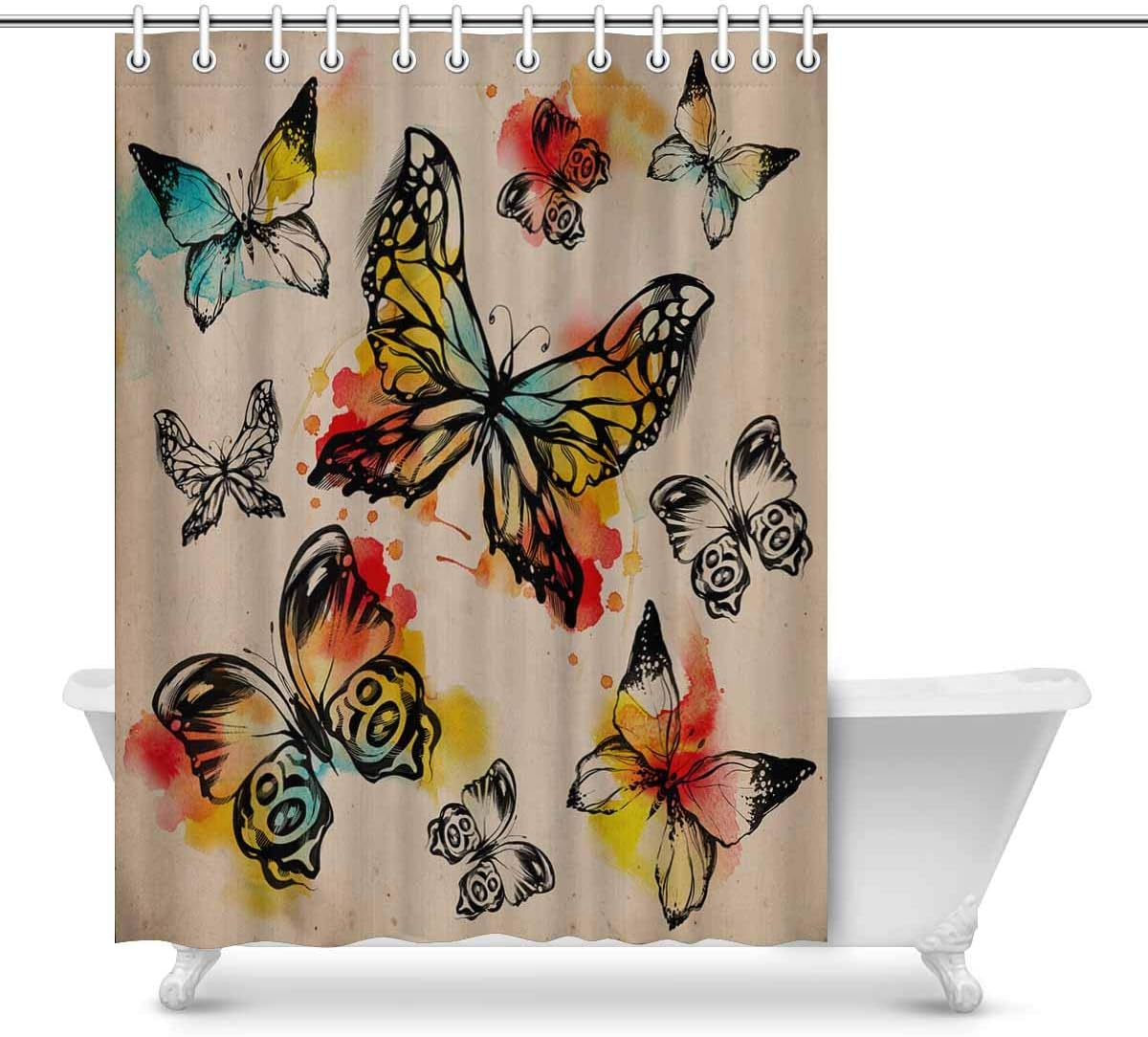 Amazon Com Interestprint Novelty Shower Curtain Bathroom Sets Watercolor Colorful Butterfly Funny Fabric Home Bath Decor 84 X 69 Inches Home Kitchen