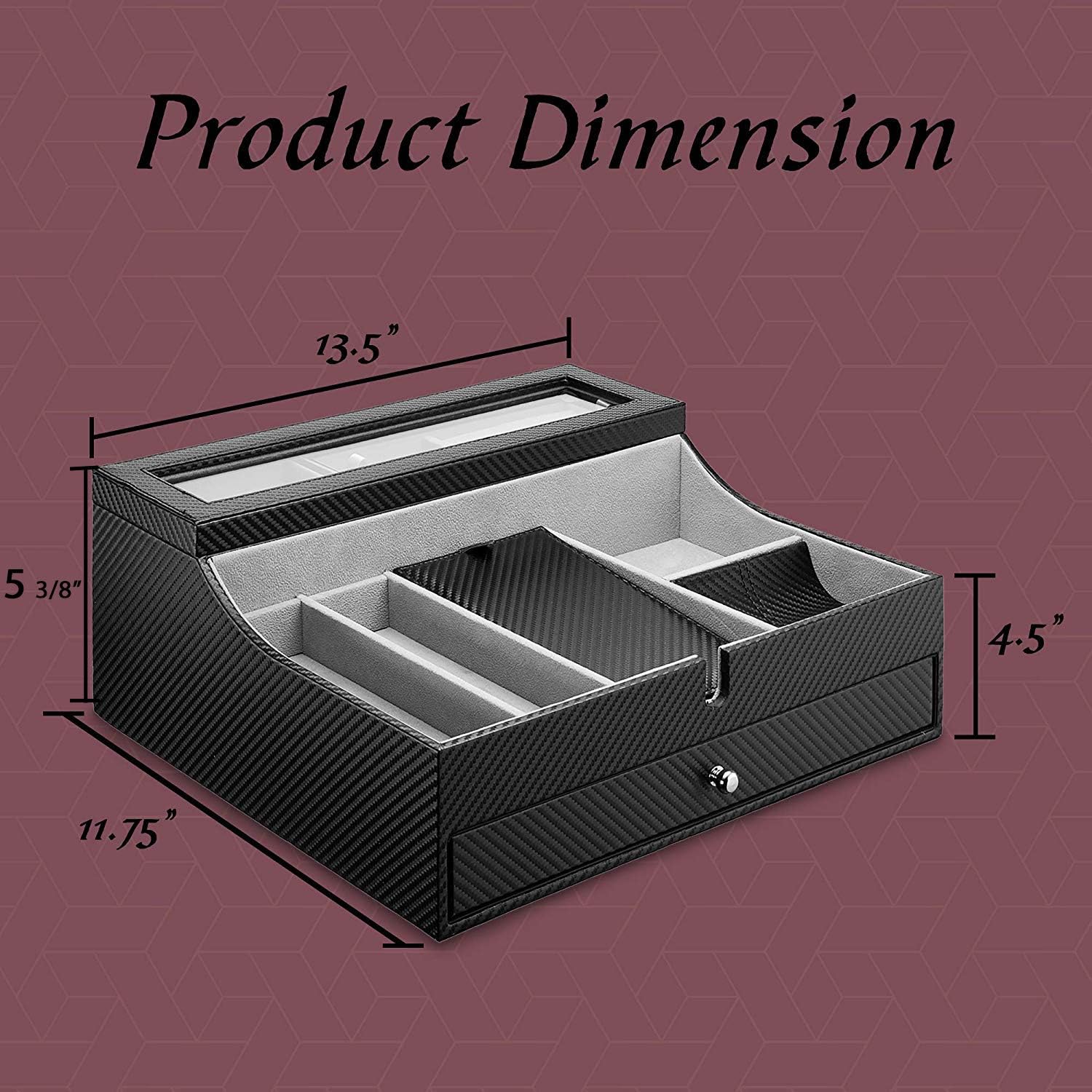 Valet Tray for Men| Sleek Dresser-Organizer Box for Storage & Display| Perfect for Phone, Watches, Sunglasses, Jewelry, Wallet, Rings, Necklace & More| Carbon Fiber & Faux Leather: Home Improvement