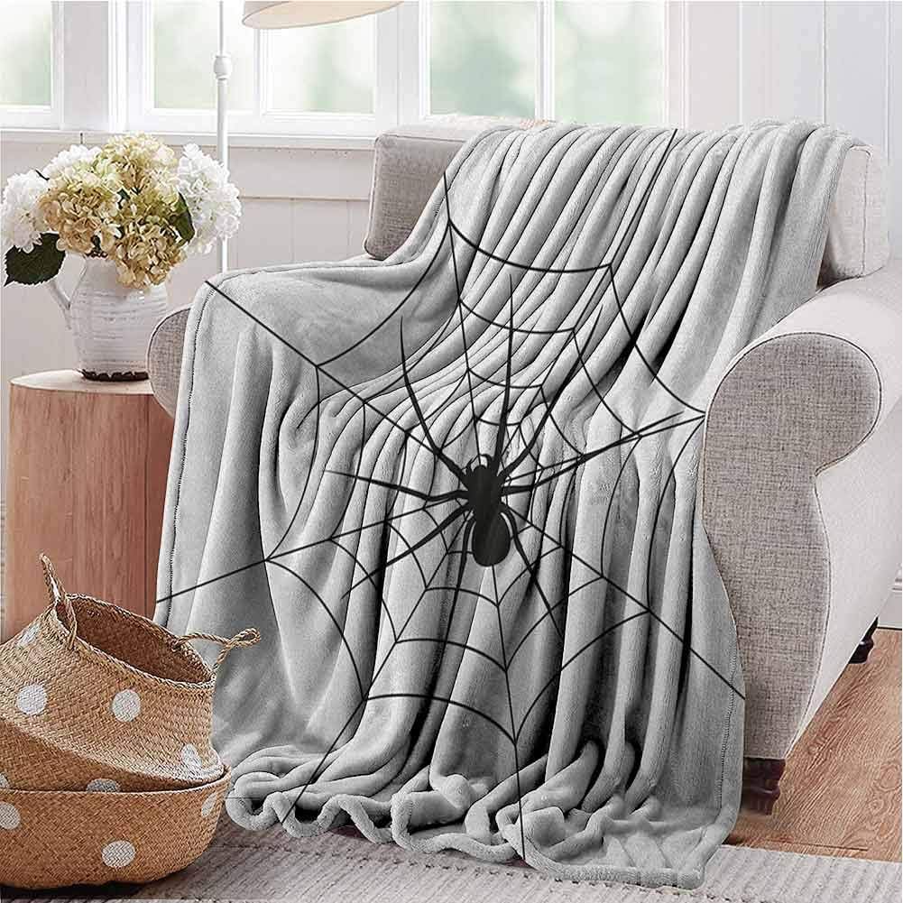 Spider Web Soft Light Weight Blanket Black Spooky Spider Weighs on a Web Creepy Crawly Organism Tangled Monochrome Spring Blanket (Light, no Shedding) Black White W90 x L70 Inch
