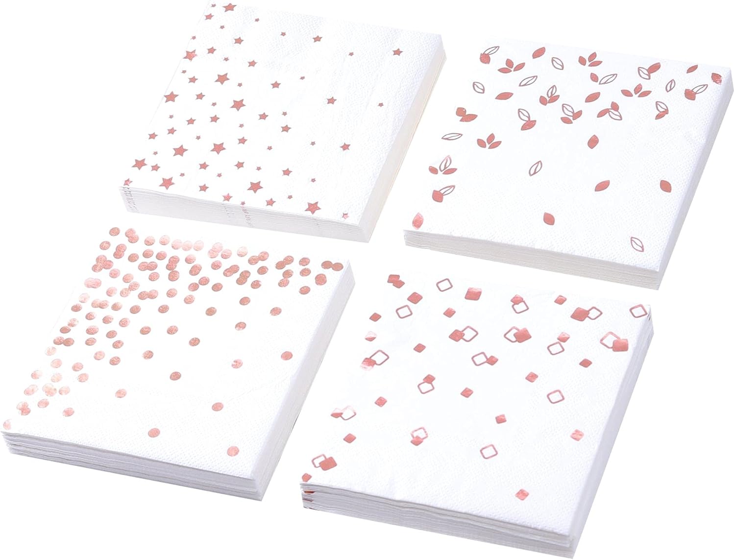100 Rose Gold Napkins - 4 Assorted Designs l 3-Ply Cocktail Napkins Folded 5 x 5 Inches l Bar Napkins Disposable Party Napkins Paper Napkins Dinner for Wedding Baby Shower Birthday Graduation 2021