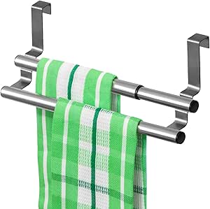 Tatkraft Double Toallero Extensible Doble sobre Puerta Armario para Cocina Baño y Dormitorio Acero Inoxidable - Sin perforación – Ancho Expansible y ...