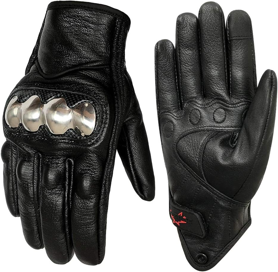 Men’s Leather Motorcycle Gloves Steel Armored and Touchscreen Motorbike Gloves (Steel,Non-Perforated, M)