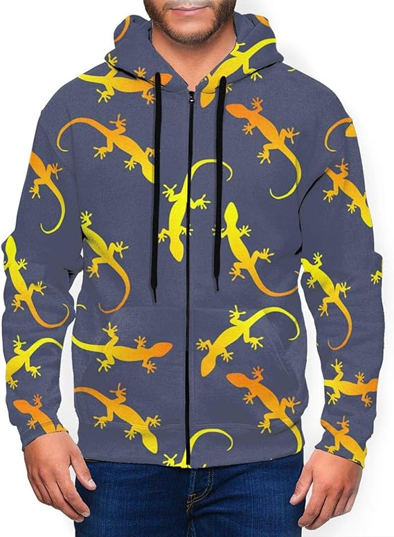 TQ1 Lizards Gecko Party Hoodies for Men Zip Up Long Sleeve