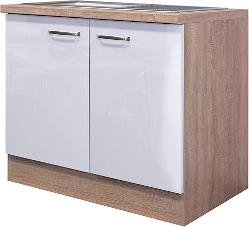 Flex Well 00007827 Meuble Sous Evier Valero Blanc Brillant Chene Sonoma 100 X 86 X 60 Cm Amazon Fr Cuisine Maison
