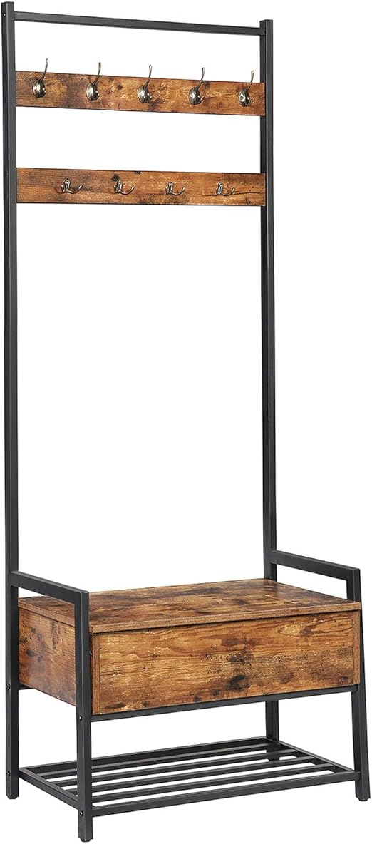 Amazon Com Hoobro Coat Rack With Storage Cabinet Hall Tree Entryway Organizer Storage Bench Free Standing Wood Accent With Metal Hooks And Frame Easy Assembly Industrial Design Rustic Brown Bf06mt01 Home Kitchen