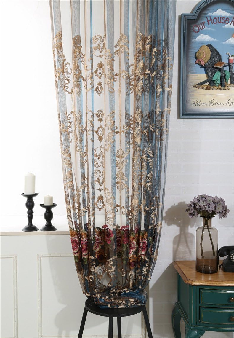 WPKIRA Window Treatments Upscale Italian Velvet Exquisite Luxurious Soluble Embroidered Rod Pocket Top Tulle Voile Sheer Curtains Transparent Sheer Curtain Drapes 1 Panel