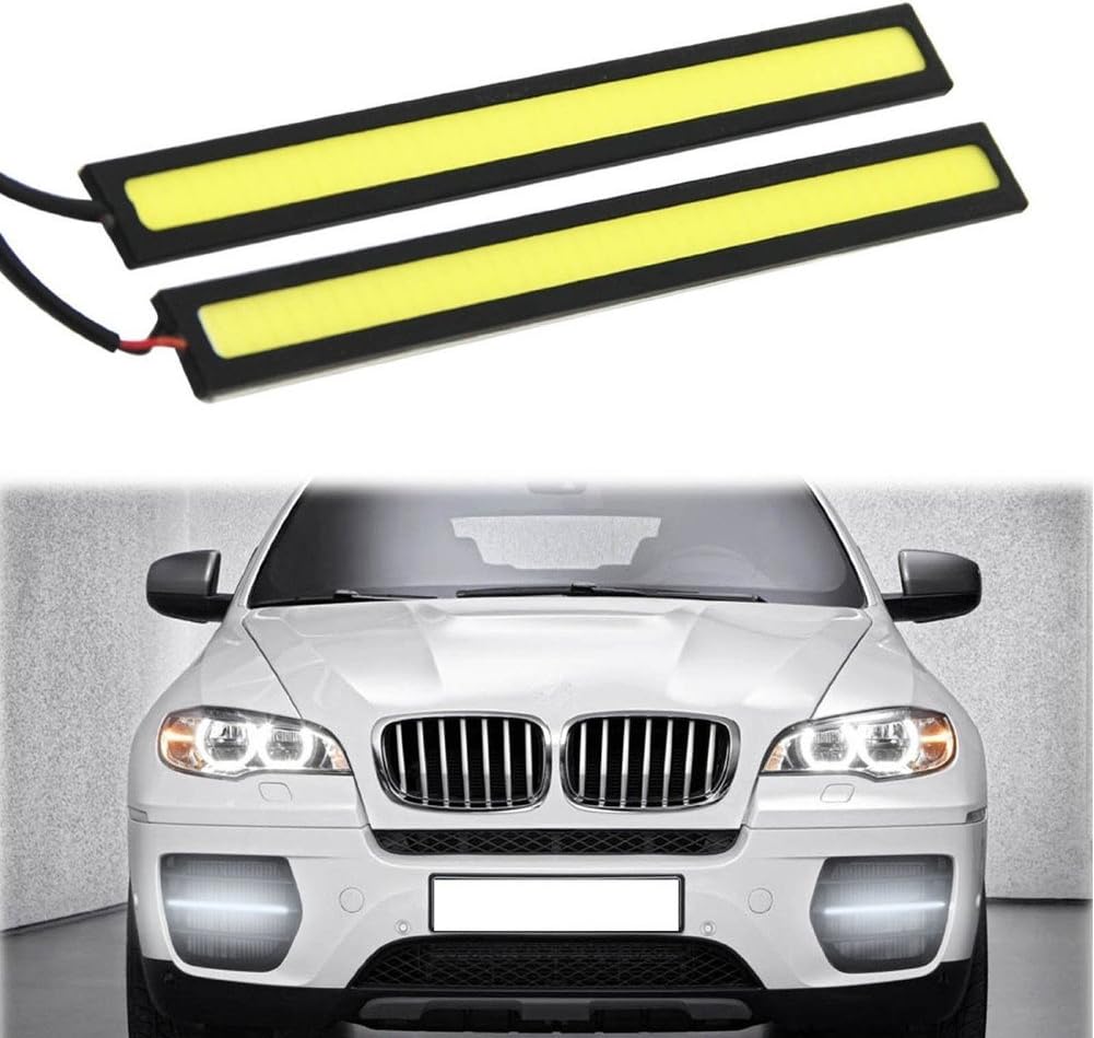JEOEUS 2PCS Car Vehicle COB White LED DRL Daytime Running Light Fog Lamp Driving Bulbs Waterproof - Black Frame