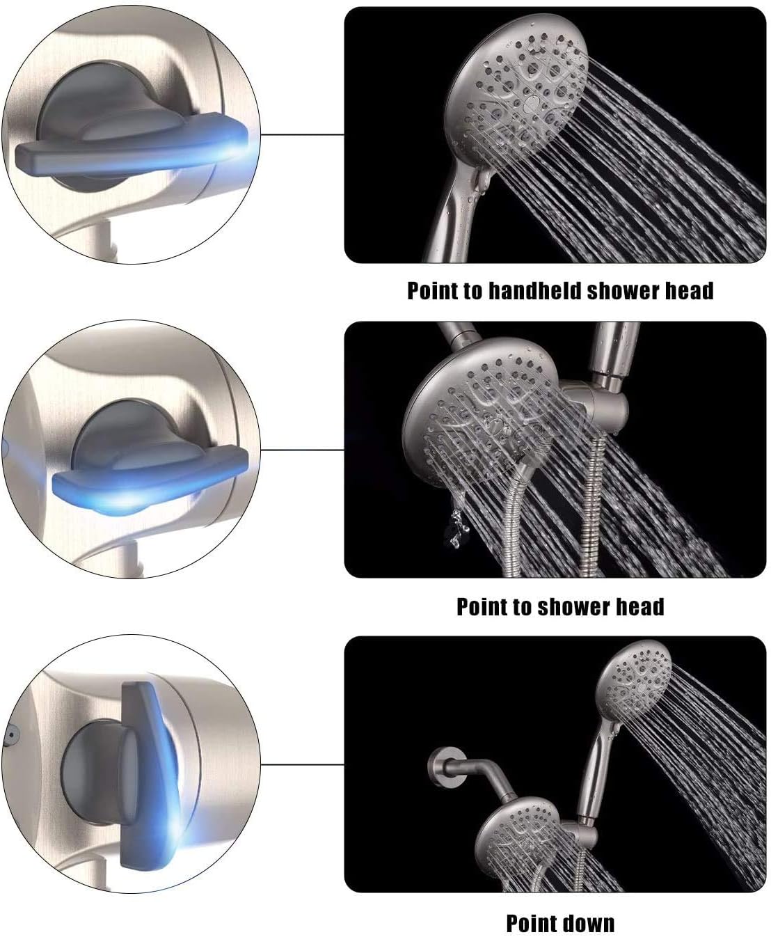 SR SUN RISE Shower System with Handheld Showerhead & Rain Shower Combo Set. High Pressure 35-Function Dual 2 in 1 Shower Faucet with Valve, Patented 3-Way Water Diverter in All-Brushed Nickel - - 