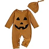 Infant Boys Girls Clothes Set Newborn Baby Romper Hat Ribbed Knit Long Sleeve Button Solid Bodysuit Jumpsuit