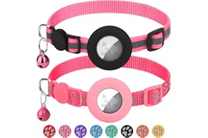 Erbine 2 Pack Airtag Cat Collars, Reflective Cat Collar with Silicone Airtag Holder and Bell, Breakaway Cat Collars with Round Safety Buckle for Boy and Girl Cats, Adjustable for 7.5-12.5"