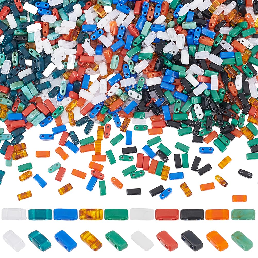 SUNNYCLUE 1 Box 1000Pcs 10 Colors 2 Hole Rectangle Bead Acrylic Flat Square Beads Half Tile Small Cute Mini Seed Carrier Spacer Beads for jewellery Making Diy Crafting Supplies Bracelet Necklace Women