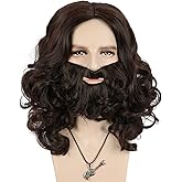 VGbeaty Adult and Beard Set Men's Dark Brown Beard Wig Halloween Costume Party