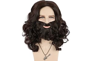 VGbeaty Adult Jesus Wig and Beard Set Men's Dark Brown Beard Wig Halloween Costume Party