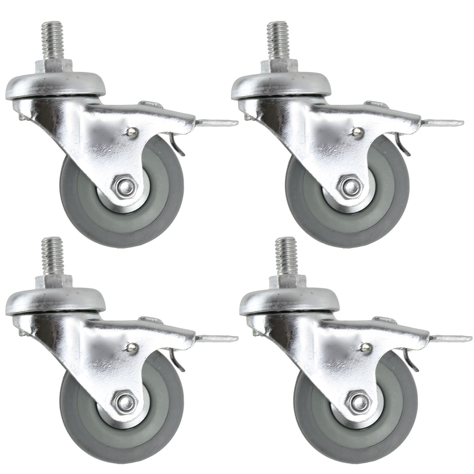 SPARES2GO Universal Braked Swivel Castor Trolley Wheels M10 Screw Mini Wheel (50mm, Pack of 4)