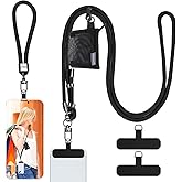 HOTEMIA Phone Lanyard and Wrist Straps, Adjustable Cell Phone Lanyard Crossbody with Detachable Wallet, 8mm Thick iPhone Lanyard for Around the Neck (Black+Wallet)