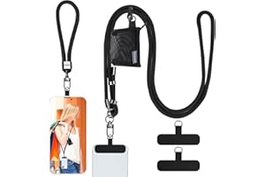 HOTEMIA Phone Lanyard and Wrist Straps, Adjustable Cell Phone Lanyard Crossbody with Detachable Wallet, 8mm Thick iPhone Lanyard for Around the Neck (Black+Wallet)