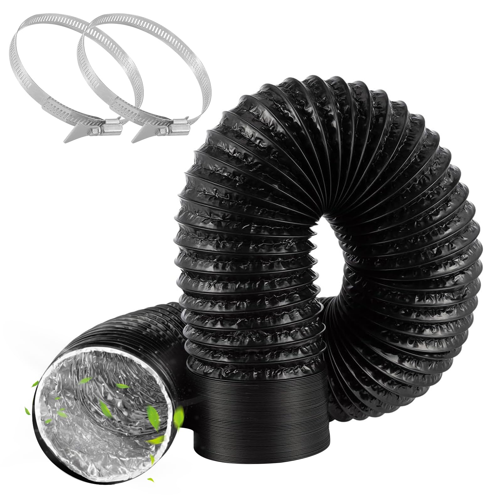 TAIHOBO Tumble Dryer Vent Hose, Aluminium 4 Inch/100mm Ducting, PVC Tumble Dryer Hose, Three Layer Flexible Ducting, with 2 Clamps for Extractor Fan Tumble Dryer Cooker Hood (2m, Black)