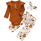 Newborn Infant Baby Girl Winter Clothes Ribbed Onesies Pants Set with Headband Outfits