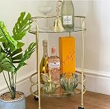 spot on dealz Drinks Trolley Kitchen Island Gold Glass Shelves Four Castors view 1