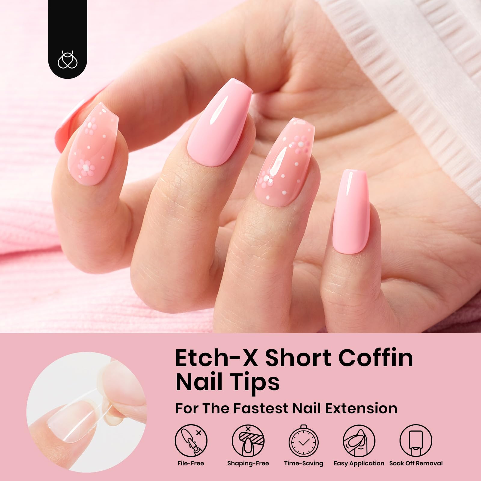 Beetles Gel Nail Tips Short Coffin Pre-Etched Nail Tips, 12 Sizes 288 Pcs Full Cover Soft Tips Half Matte False Nails Clear Acrylic Glue on Nails Extension DIY Manicure Gifts for Women - Image 3