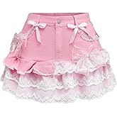Pokn Jean Mini Skirt Cutecore Preppy Lolita Kawaii Harajuku Y2K Denim Skirt Lace Cake Clothes