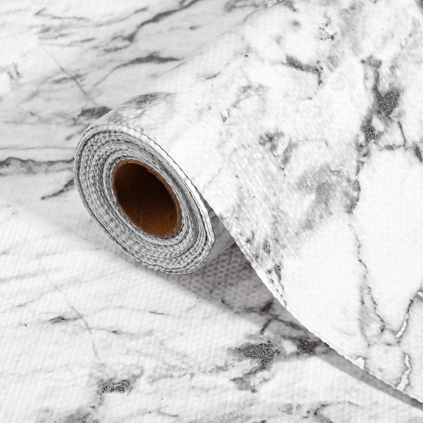 Photo 1 of 2 Rolls Cabinet Drawer and Shelf Liner: Non-Slip Shelf Liners,12 in x 20 ft White Marble Pattern Waterproof Bathroom Refrigerator Drawer Liner Cupboard Liner for Kitchen Cabinets,Cookware and Dishware