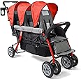 Gaggle by Foundations Compass 3 Seat Stroller | Triple Stroller for Infant and 2 Toddlers | Foot Brake | Shock-Absorbing All-Terrain Wheels | Easy Folding | Red