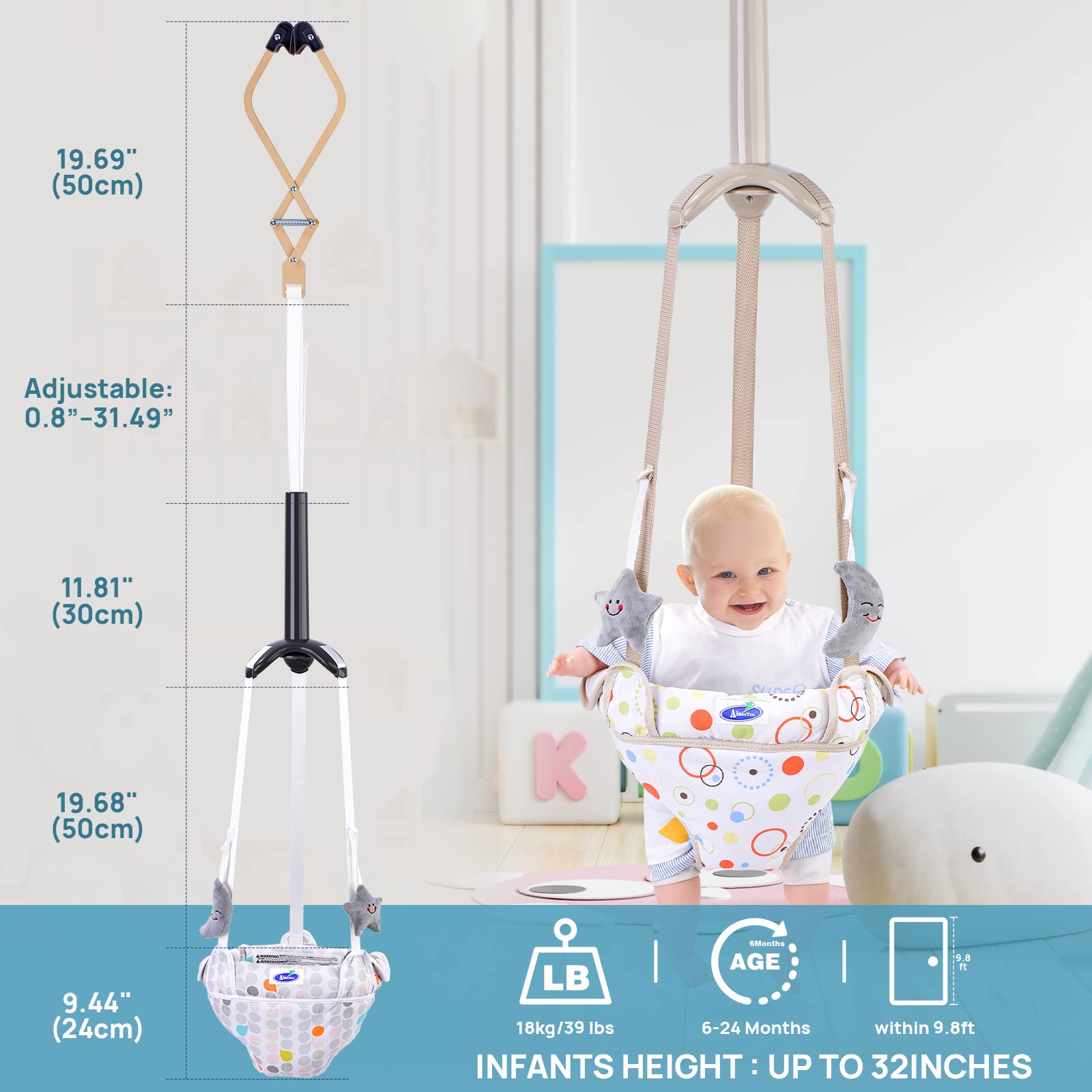 Doorway Jumper for Baby, Baby Jumper with Adjustable Strap, Baby Door Jumper for Indoor/Outdoor Play, Easy to Assemble & Store (Ideal Gift for 6-24 Months)