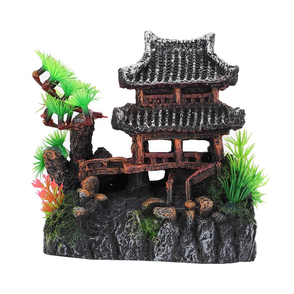 Shanrya Fish Tank Decor, Aquarium Plants Fish Tank Decorations, Pavilion Pine Tree Aquarium Simulation Ornament, for Aquaridum Fish tank Office Household Garden(Suzhou pavilion pine tree)