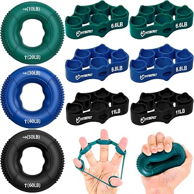FitBeast Grip Strength Trainer 9-Piece Kit Forearm Hand Exerciser Deep Blue