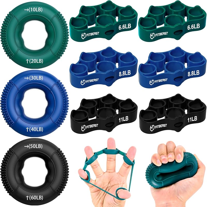FitBeast Grip Strength Trainer 9-Piece Kit Forearm Hand Exerciser Deep Blue