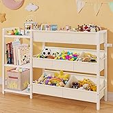 CYXPHION B7 Toy Storage Organizer with 3-Tier Wooden Shelves and 8 Bins, Toy Chest Storage, Toy Shelf Organizer, Kids Bookshelf and Toy Storage for Kids Room, Bedroom, Playroom, Nursery, White